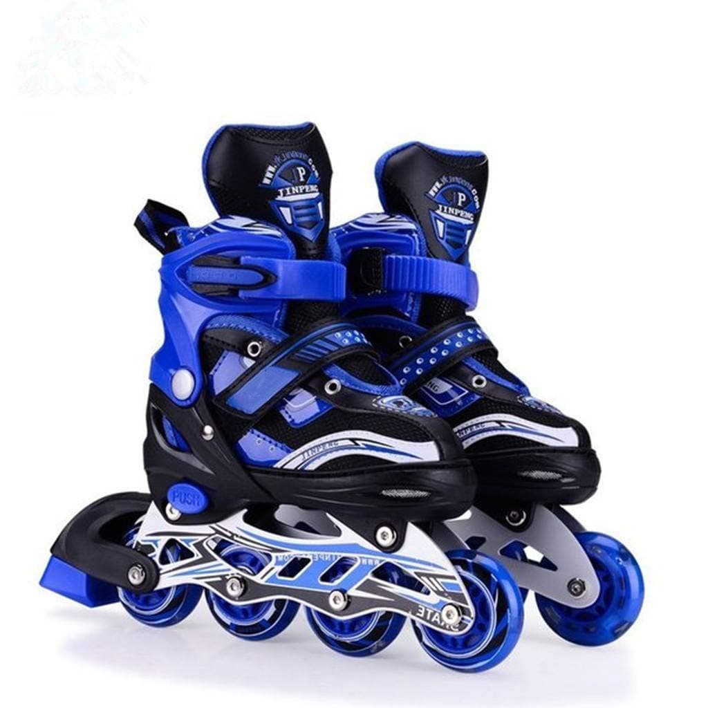 Hebrik™ Inline Skates L (38-43) Size Adjustable All Pure PU Wheels with Aluminum-Alloy which is Strong with LED Flash Light on Wheels. (Age Group 6 -14 Years). (Blue)