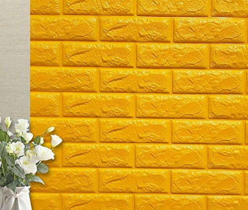 YIHOPAINTI 3D Brick Wall Stickers Self-adhesive Wall Panel PE Foam Wall Decal Wallpaper for TV Sofa Background Living Room Decoration 27x30" (Yellow)