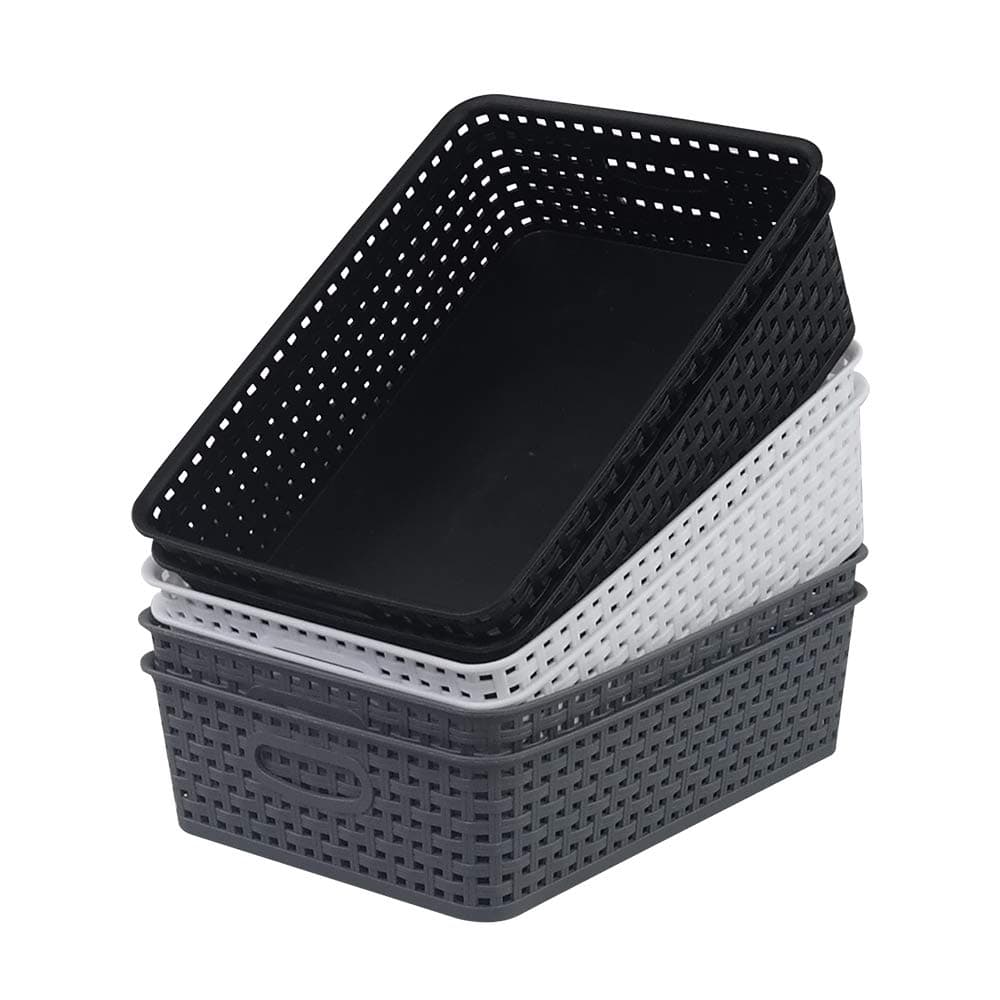 Sandmovie Black White Deep Grey A4 Plastic Storage Baskets, 6-Pack