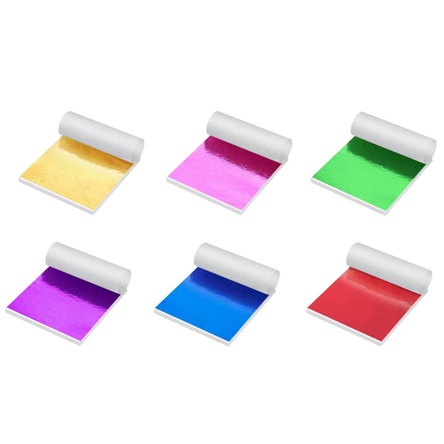 Gold Leaf Sheets Set, 300 Sheets Imitation Hold Golden Leafing Sheets Foil Paper for Slime Nails Paintings Statues Face Wall Furniture Decorations, 3.15 by 3.35 inches, 6 Colors