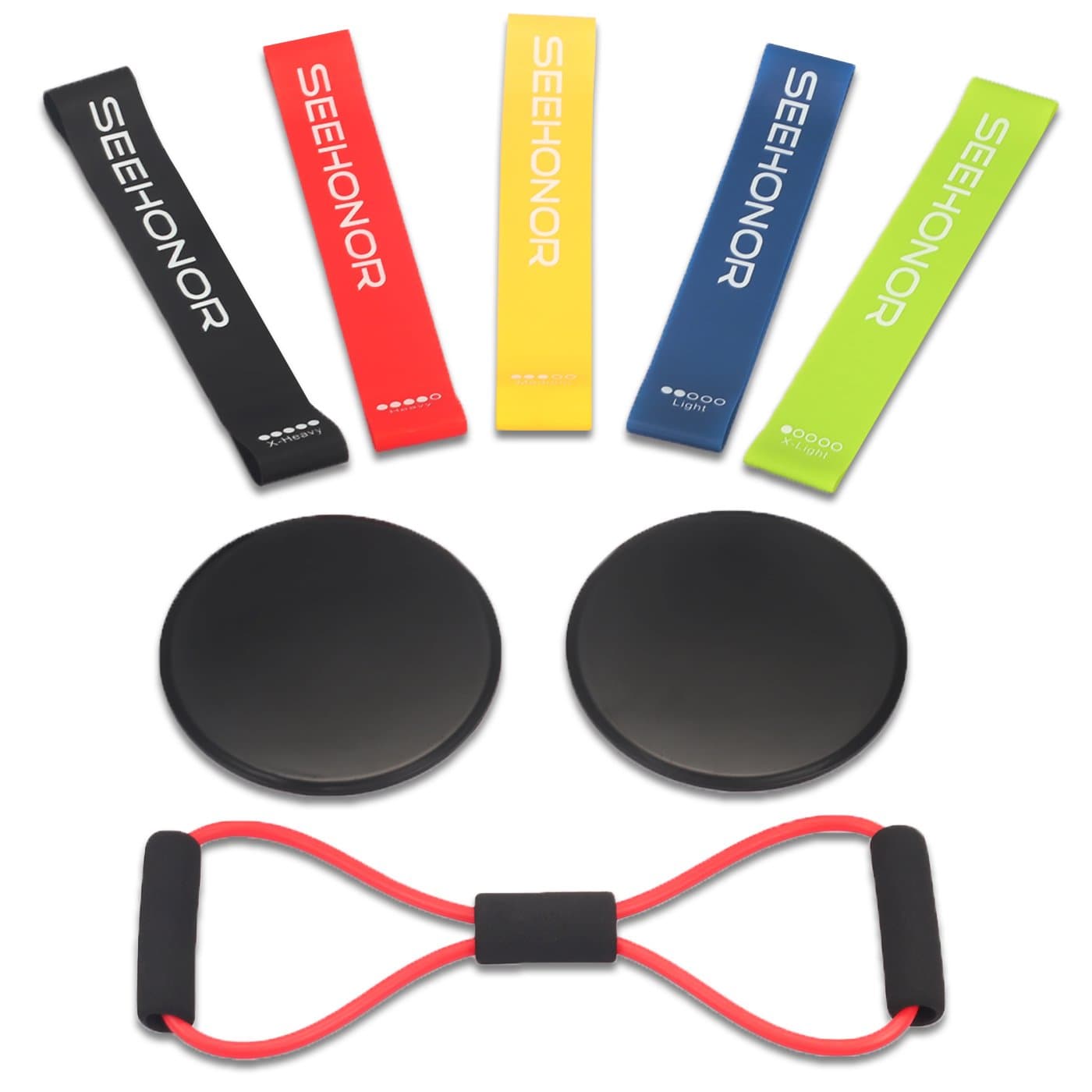 SEEHONOR Resistance Bands Set, Upgraded Workout Bands Include 5 Stackable Exercise Bands with Handles, Legs Ankle Straps, Door Anchor and Carry Bag for Resistance Training