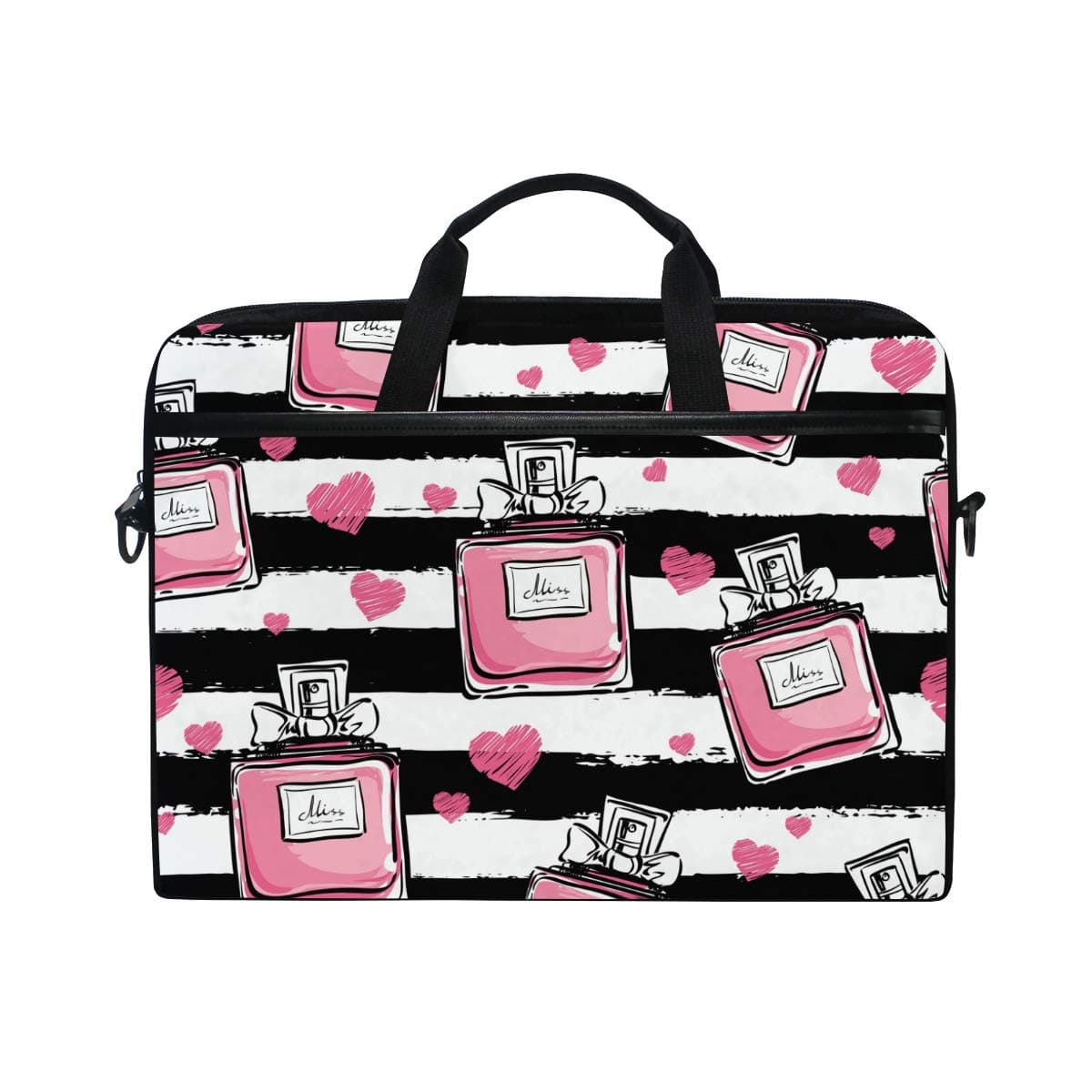 LIUBT Pink Love Perfume Pattern Laptop Shoulder Messenger Bag Computer Briefcase Business Notebook Sleeve Cover Carrying Handle Bag for 14 inch to 15.6 inch