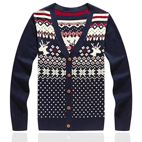 LetsKeep Open Front Button V-neck Deer Sweater Cardigan Christmas, Medium