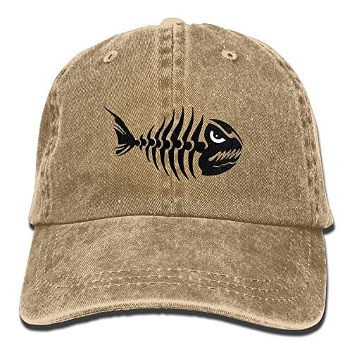 POINIU Fish Bone Skeleton Skull Snapback Hats Plain Denim Baseball Caps For Mens Womens Team Adult Adjustable Trucker Flat Hat