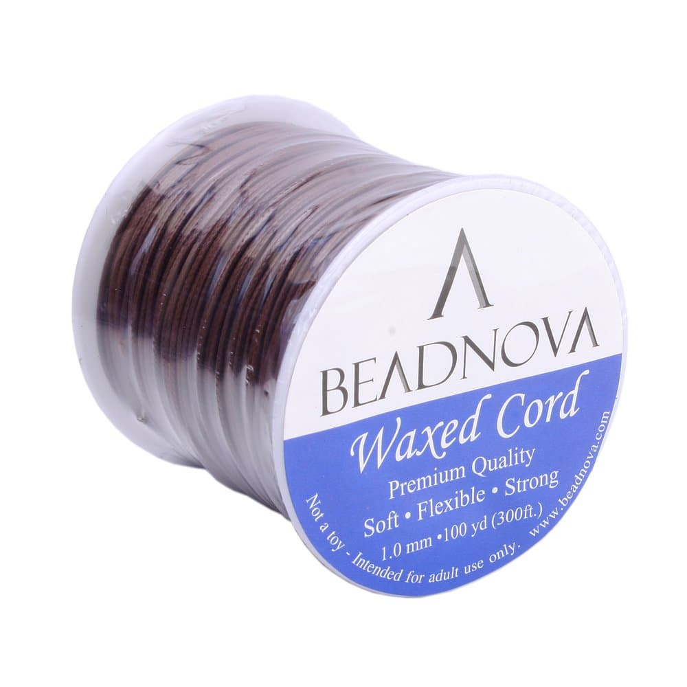 BEADNOVA 1mm Waxed Cotton Beading Cord Waxed String Wax Coating Cord for Jewelry Making 100 Yards Roll Spool, Brown