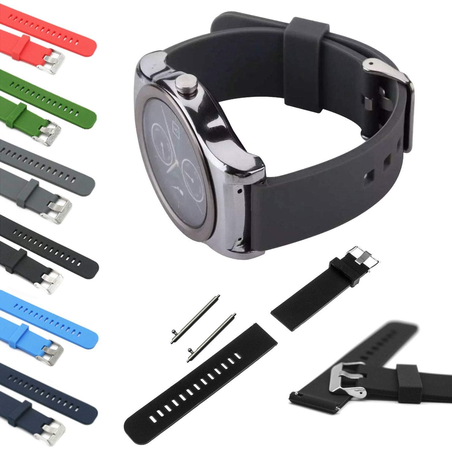Silicone Watch Band Replacement Sport Strap With Quick-Release Pins For Smart Watches