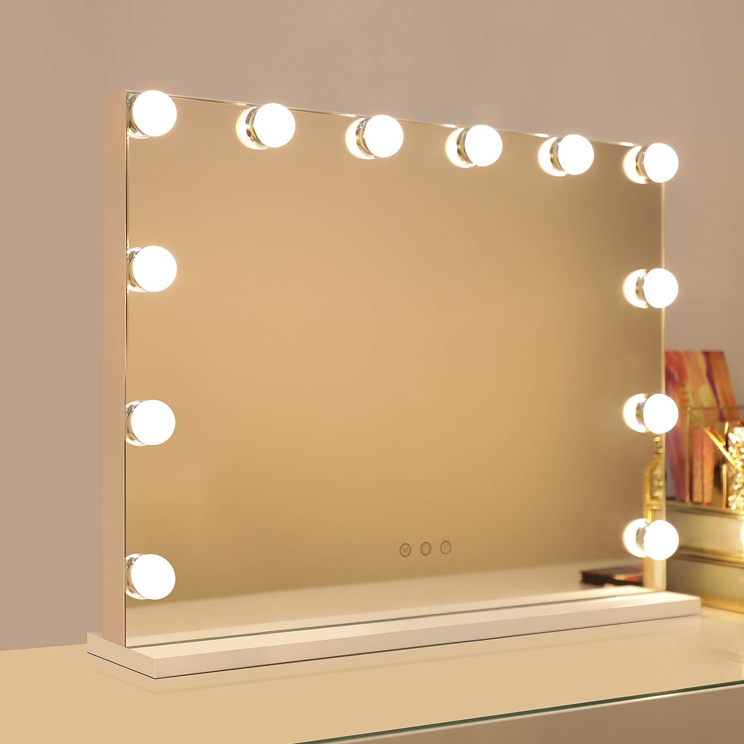 WAYKING Vanity Mirror with Lights, Lighted Makeup Mirror with LED Bulbs, USB and Touch Switch Tabletop or Wall-Mounted Mirror(L22.83 x H17.32 inch)