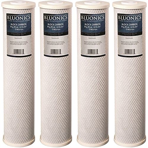 Big Blue Carbon Block Replacement Water Filters 4 pcs 4.5" x 20" Cartridges for Chlorine, Taste and Odor