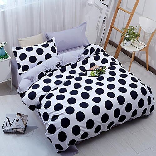 YOU SA 3Pcs Black White Polka Dot Bedding Microfiber Polka Dot Printed Bed Cover Set Full