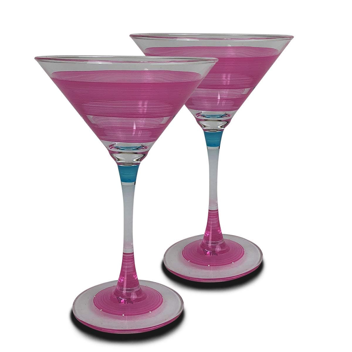 Hand Painted Martini Glasses Set of 2 - Cape Cod Cottage Pink Collection - Hand Painted Glassware by USA Artists - Unique and Decorative Martini Glasses, Kitchen Table Décor
