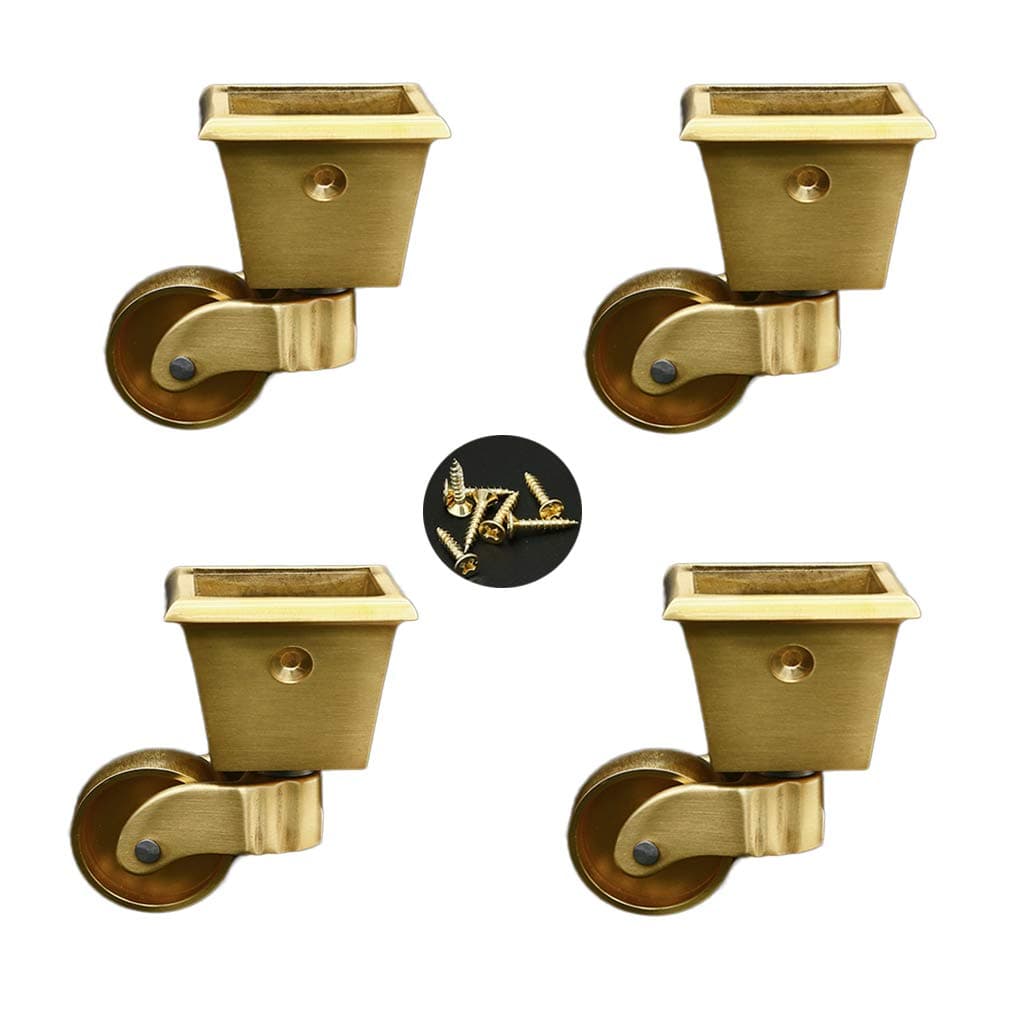 4 Pieces Caster Wheel,Brass Square Cup Type Universal Wheel,Furniture Casters 360 Degree Rotation,Mute,for Furniture Cabinet,Sofa,Piano