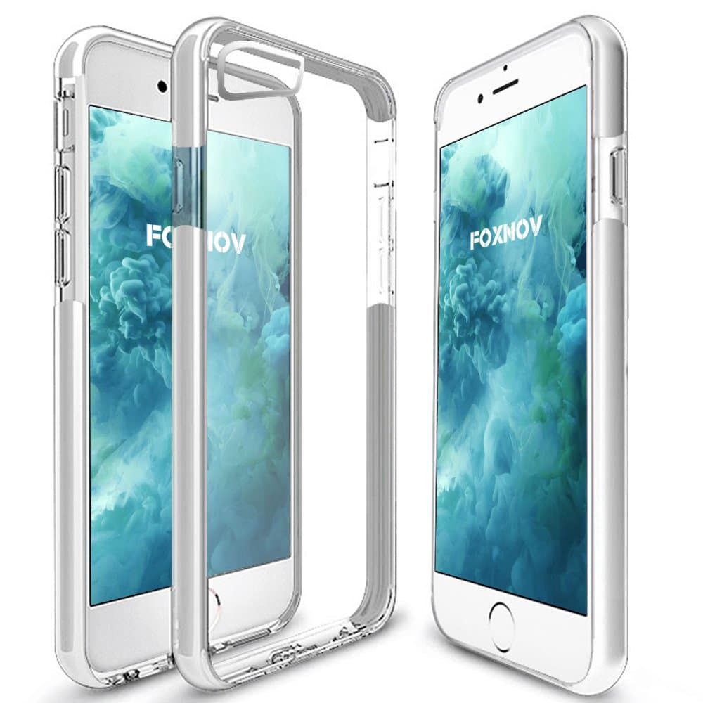 FOXNOV iPhone 8 Plus Case, iPhone 7 Plus Case, iPhone 7 Plus/iPhone 8 Plus Shock Absorption Case Crystal Clear Cover Slim Soft Touch Durable Protective TPU Case with Bumper (White)