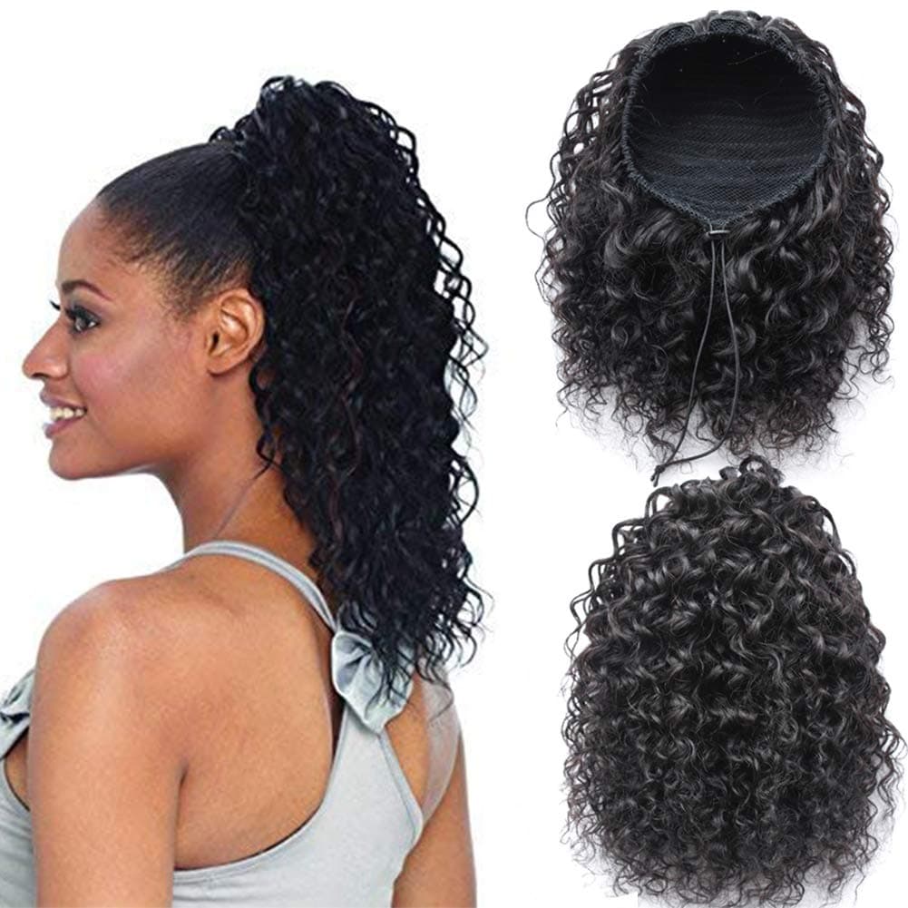 Wrap Drawstring 100 Human Hair Ponytail Extensions Water Wavy Curly Top Closure Clip Ins Ponytail Hairpiece Bun Hair Extensions Natural Wavy Curly Ponytail for Black Women 100g/pcs