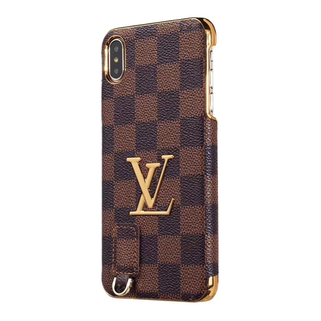 Case for iPhone Xs Max, Classic Luxury Monogram Cover Designer Brown Check Lanyard Case Fit for iPhone Xs Max