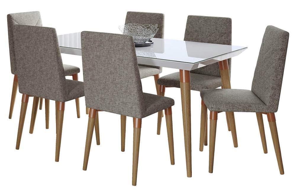 Manhattan Comfort Utopia Midcentury Modern Dining Table and Chairs Set, White Gloss/Grey