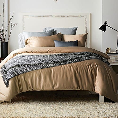 UFO Home 3pc Duvet Cover Set, 600 Thread Count Percale, 100% Egyptian Cotton, Zipper Closure, No Inside Filler or Comforter, Solid Gentle Latte Color, Super Soft and Lustrous (Queen, Latte-AH)
