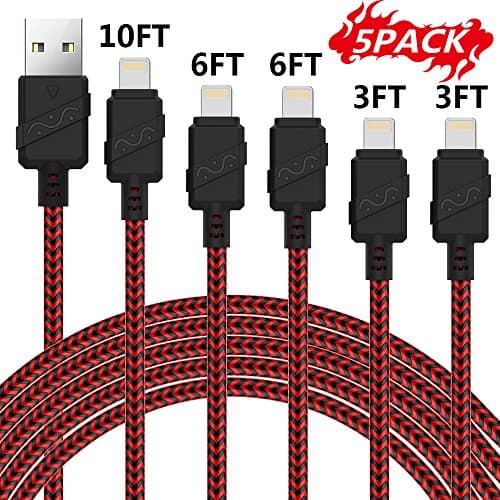 MFi Certified Lightning Cable, Phone Charger Cable【5 Pack 1M 1M 2M 2M 3M】 Extra Long Nylon Braided Fast Charging& Syncing Cord Compatible with iPhone XS/MAX/XR/X/8/8/Plus/7/7 plus/6s/ 6s Plus and More