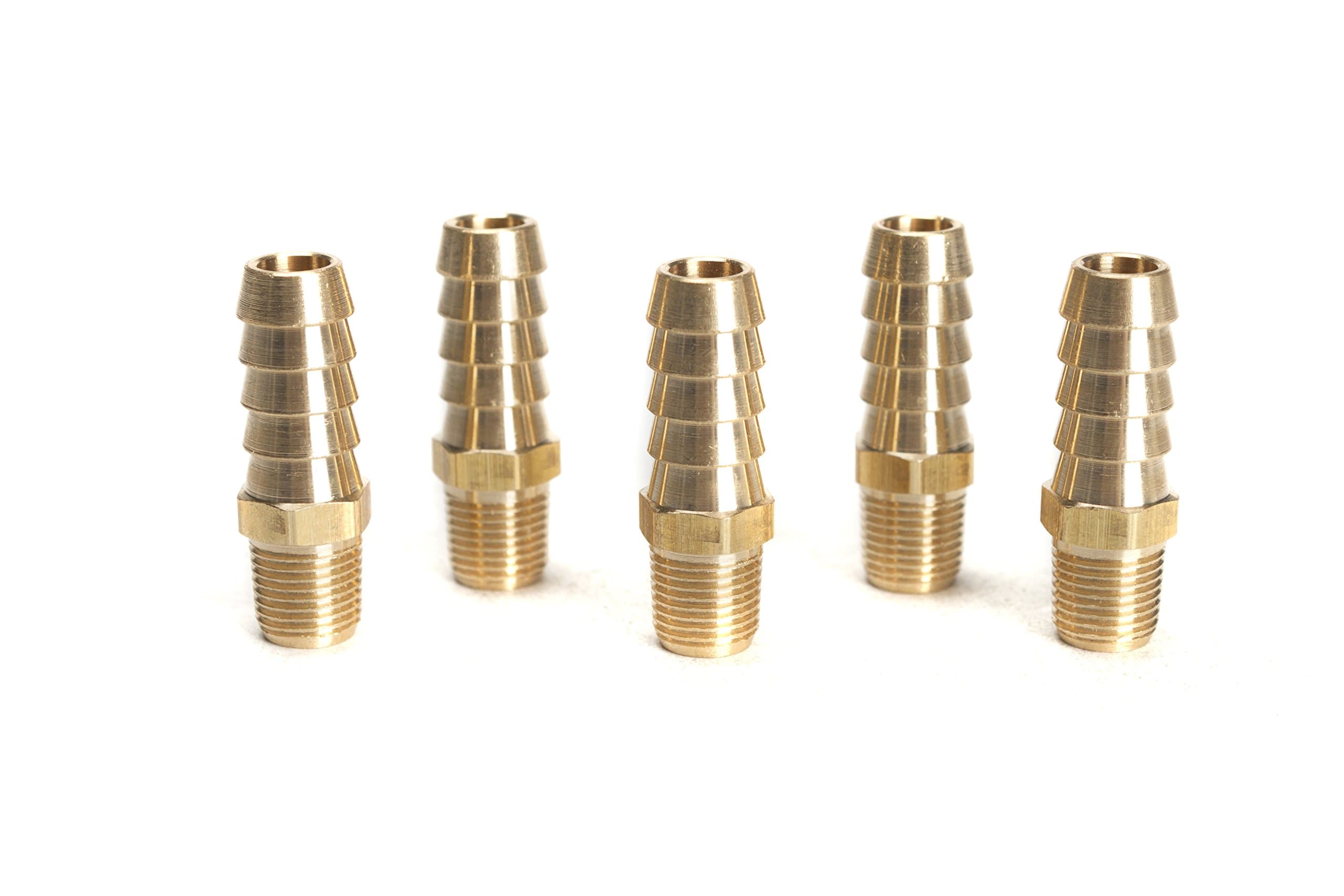 LTWFITTING Brass Fitting Coupler 3/8-Inch Hose Barb x 1/8-Inch Male NPT Fuel Gas Water(Pack of 5)