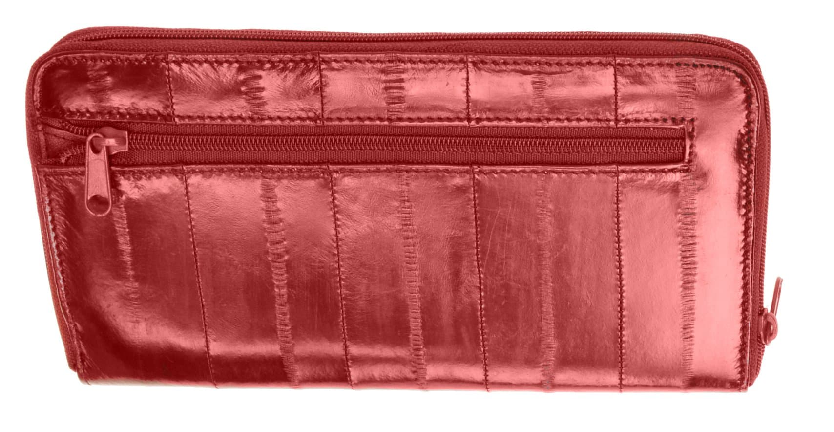 Womens Eel Skin Large Zip Around Wallet, Red
