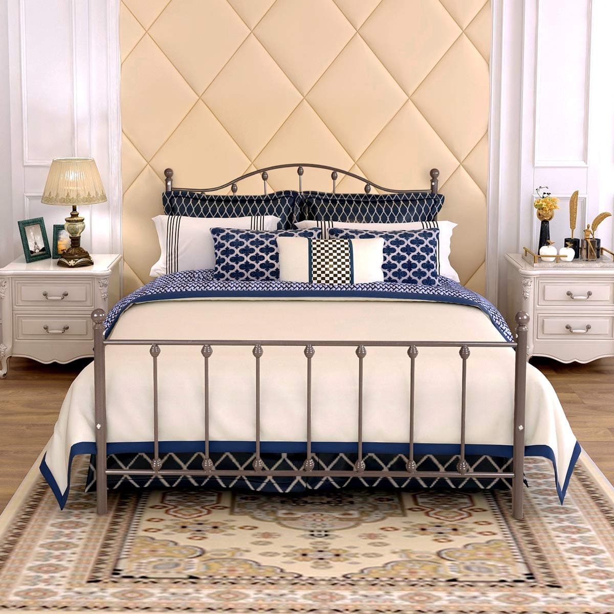 DUMEE Full Size Metal Bed Frame Platform Modern American Style Mattress Foundation with Headboard and Footboard Bronze