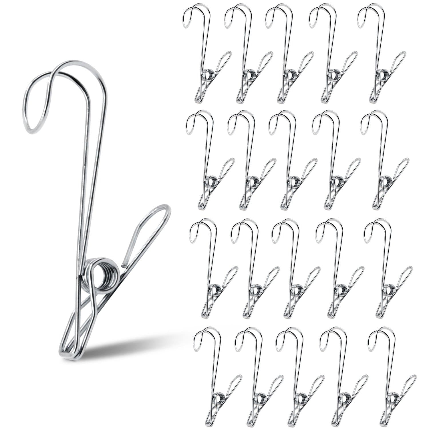 TSJ-STORE 20 Pack Laundry Hooks Clothes Pins Hanging Clips Metal Baby Delicate Item Hanger Rack Office Home Travel Portable