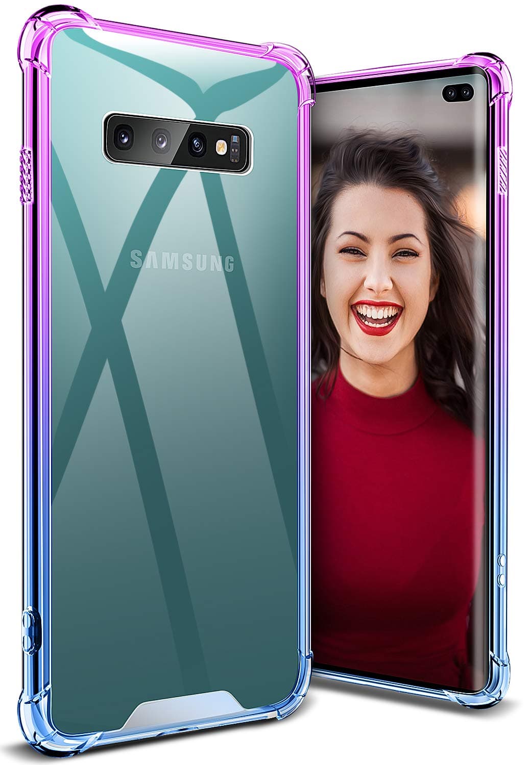 Galaxy S10 Plus Case 6.4 Inch (2019), SANKMI Rugged Armor Protective Clear Ring Kickstand and Work with Magnetic Car Mount Colorful Case for Samsung Galaxy S10+