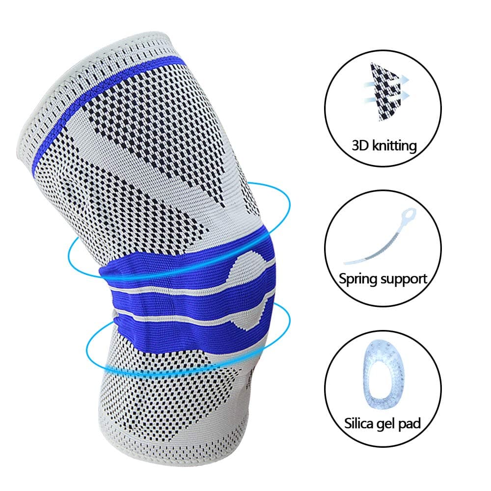 MUEUSS Knee Brace Knee Support Knee Compression Sleeve Support Knee Wraps Patella Stabilizer with Silicone Gel & Spring Support, Hinged Knee Protector for Meniscus Tear, Arthritis (Single, S, Grey)