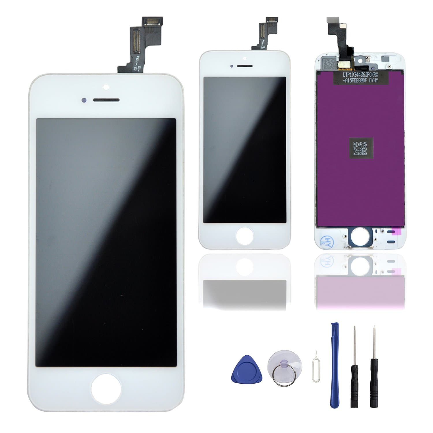 Queenswell iPhone 5s Screen Replacement, 4" LCD Display Digitizer Touch Screen Frame Full Assembly Set with Repair Tools (White)