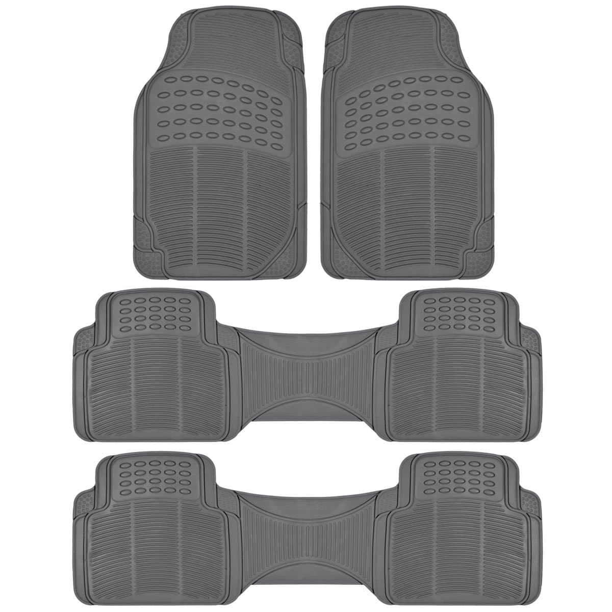 BDK ProLiner Original Heavy Duty 4pc Front & Rear Rubber Floor Mats for Car SUV Van (for 3 Row Vehicles) - All Weather Protection Universal Fit (Gray)