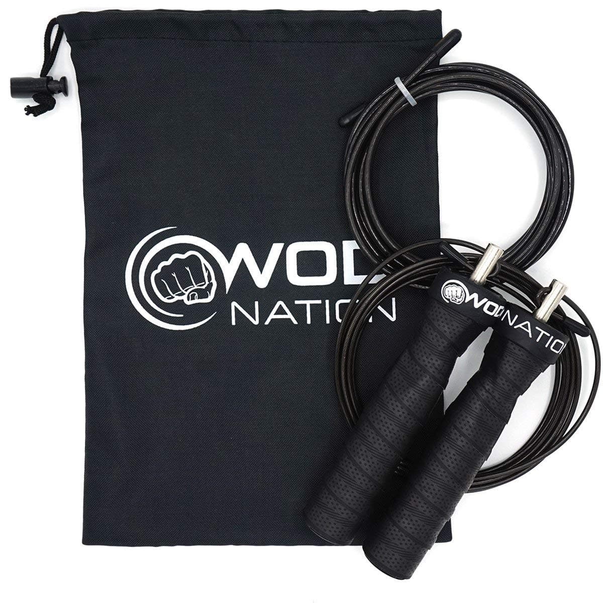 WOD Nation Attack Speed Jump Rope : Adjustable Jumping Ropes : Unique Two Cable Skipping Workout System : One Thick and One Light 11 Foot Cable : Perfect for Double Unders : Fits Men and Women