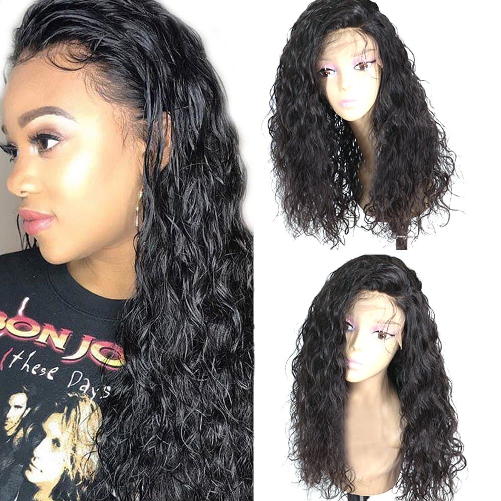 Freyja Glueless Lace Front Wigs Long Natural Curly Wave Realistic Looking Synthetic Lace Front Wig Natural Hairline Heat Resistant Fiber Wig For Women with Baby Hair (22 Inch Black Color)