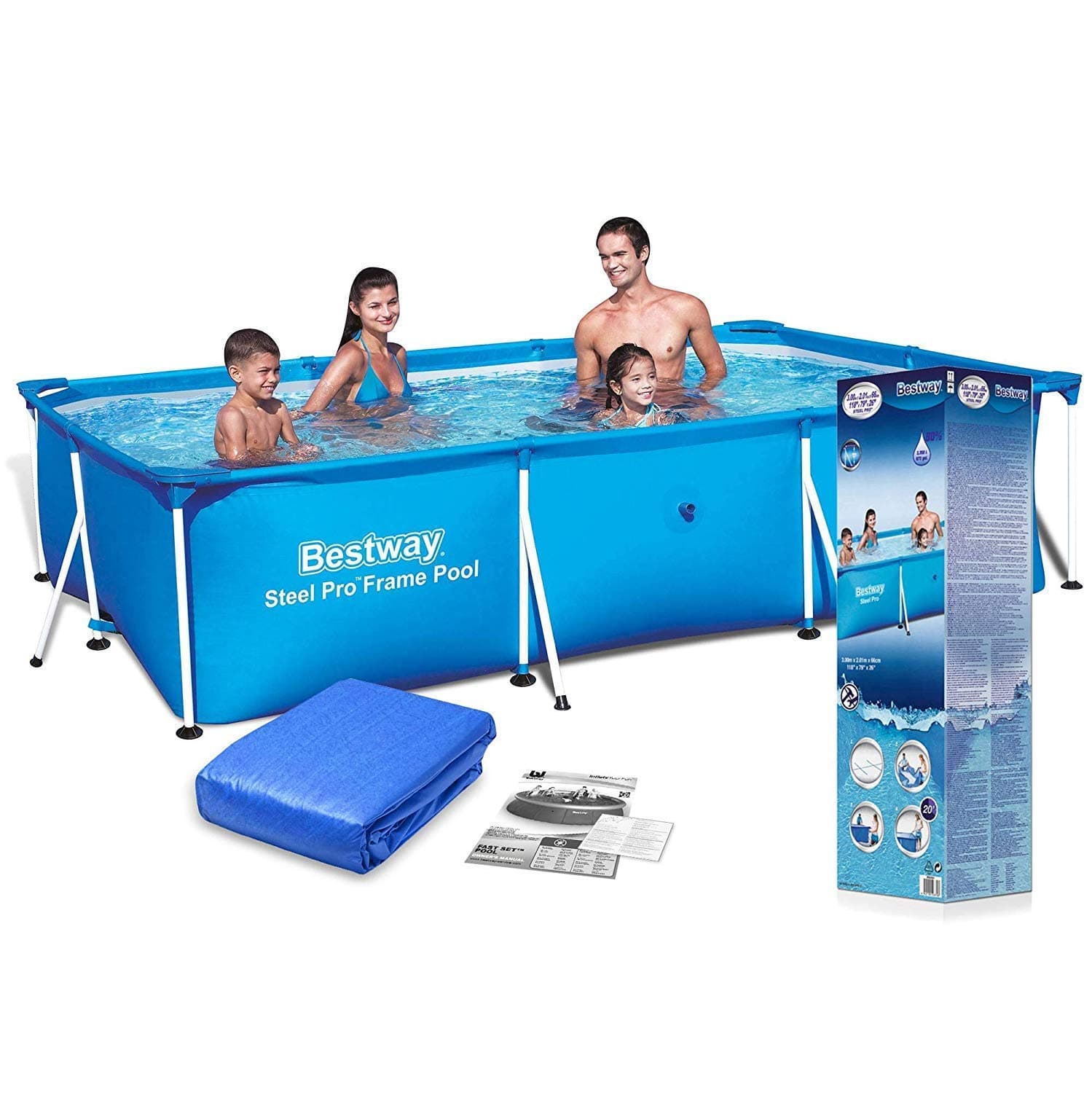 NHR PVC and Polyester Deluxe Rectangular Frame Family Pool, Blue