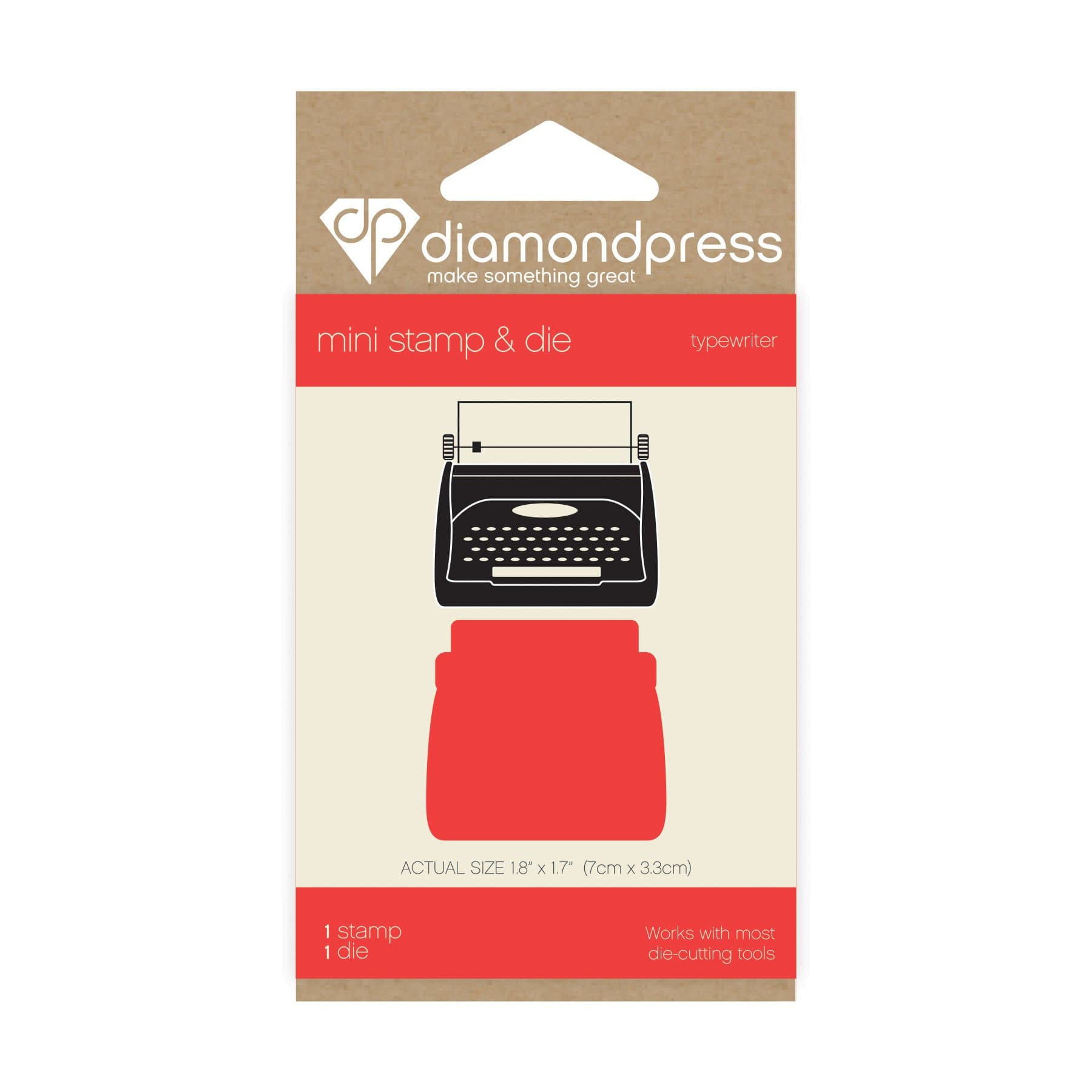 Diamond Press Mini Stamp and die Typewritter, Silver, 13 x 7 x 0.5 cm