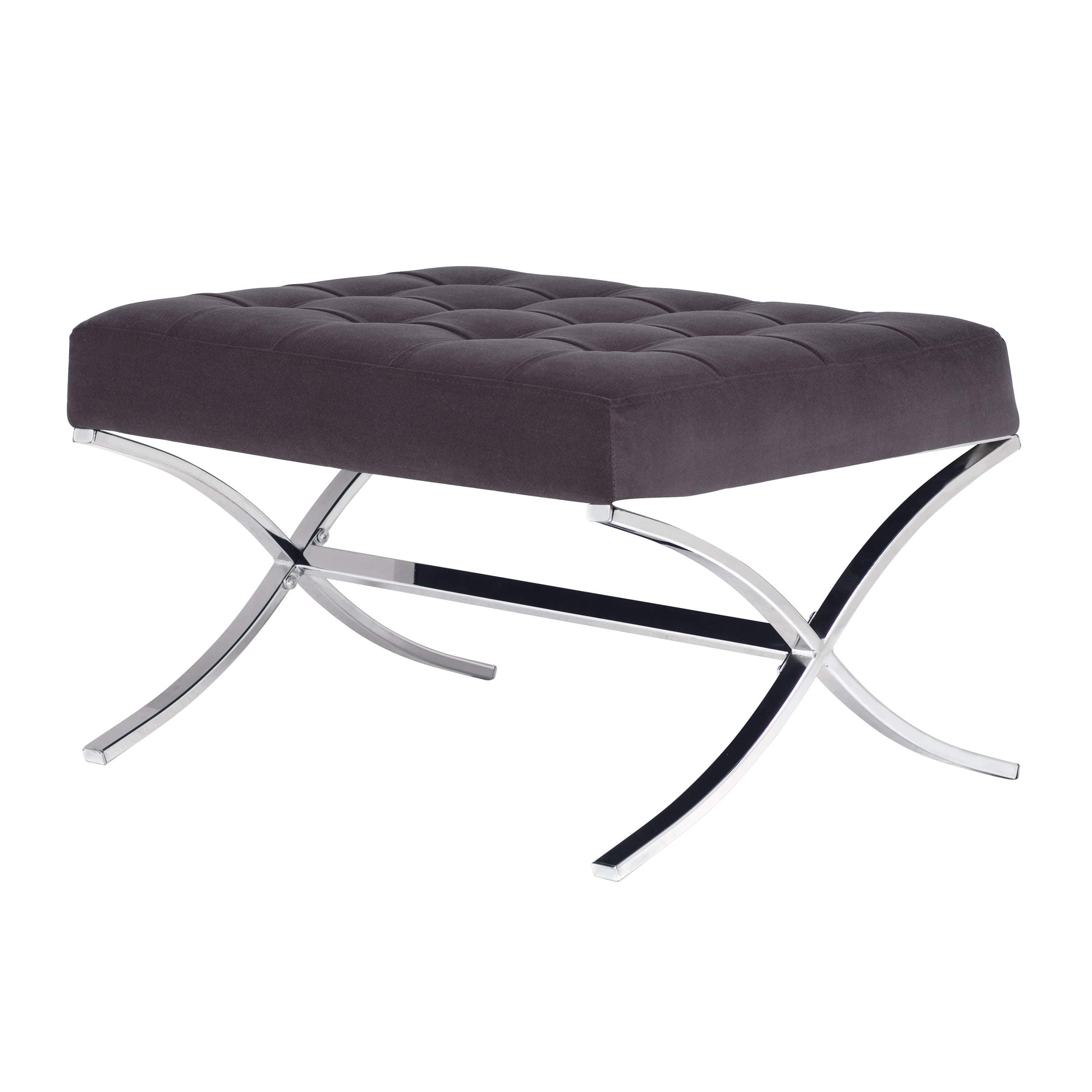 Studio Designs Home 30" W Atrium Modern Tufted Accent Ottoman, Chrome Additional Seating or Footrest for Living Room or Office, Polyester Fabric, Velvet Mink Brown