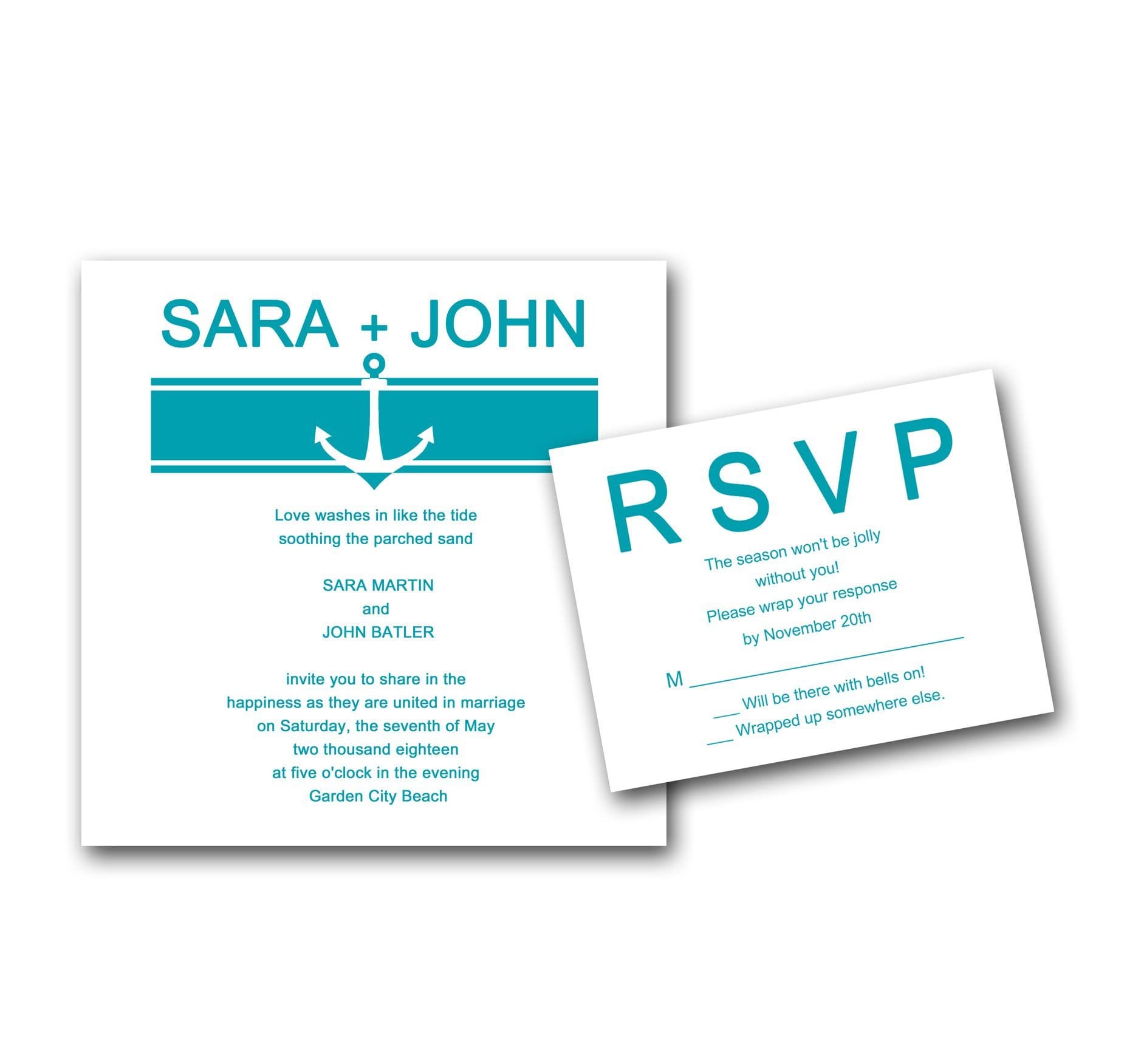 Anchor Square Wedding Invitations - Set of 20
