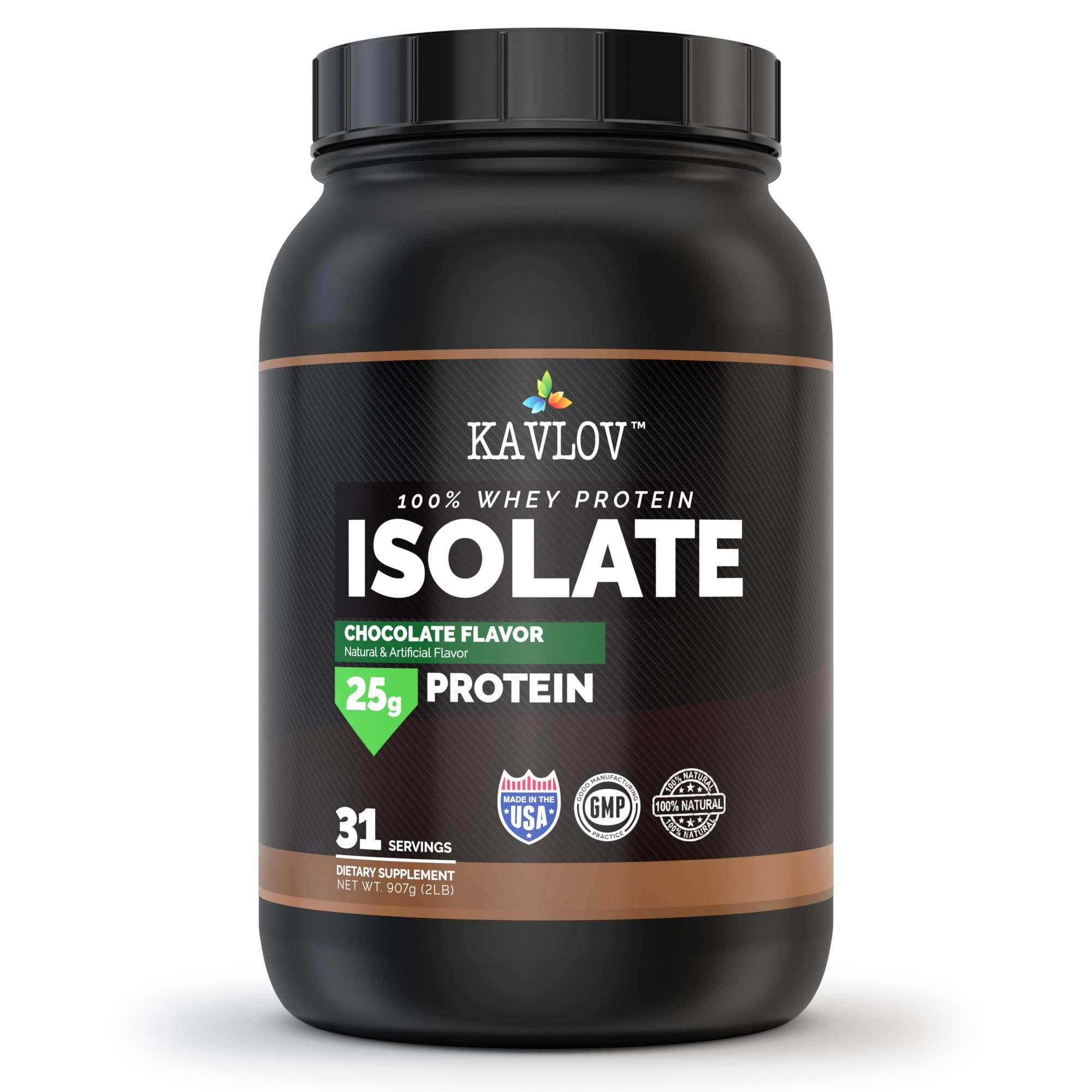 Whey Protein Powder – 100% Whey Isolate Formula by KAVLOV – Chocolate Flavor – Sugar, Fat & Carb Free – Delicious Taste – Keto-Friendly – Perfect for Brownies, Smoothies