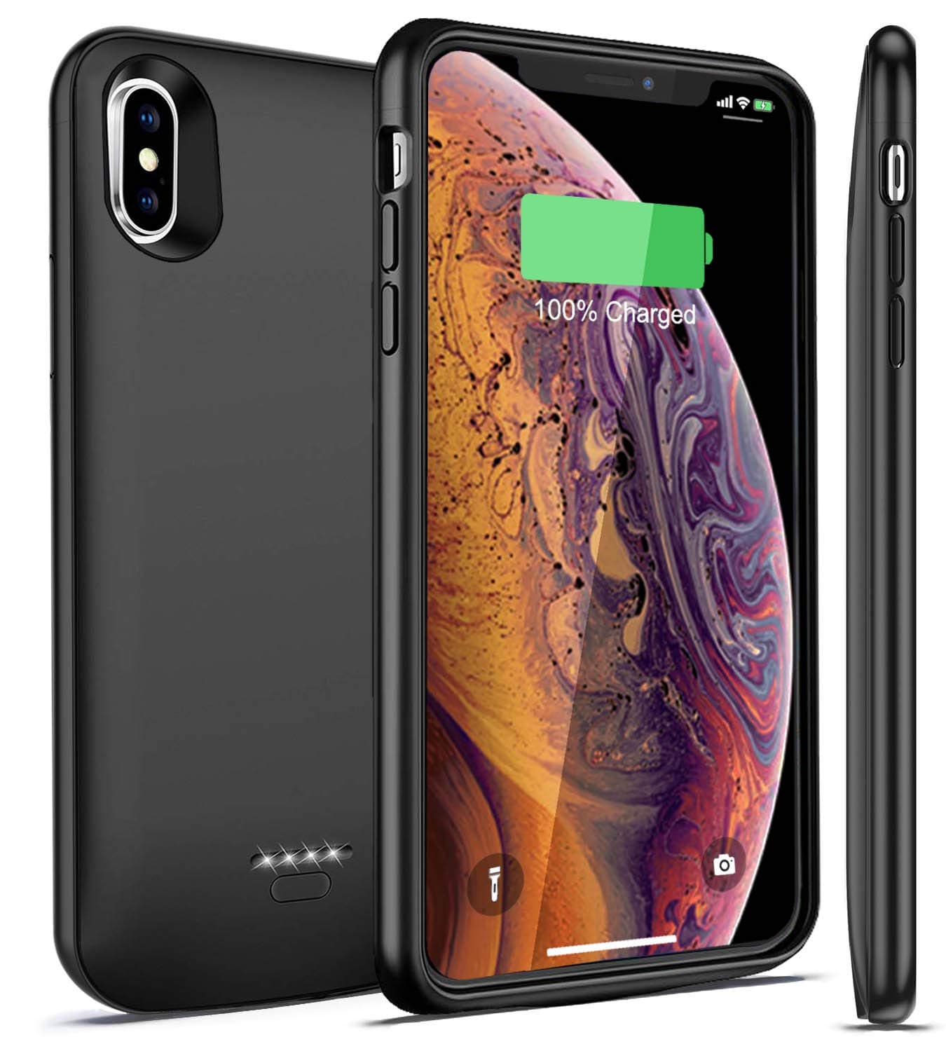 Refreshpower Battery Case for iPhone X XS, Slim Smart Case Charger Compatible with Apple Headphone, Portable Rechargeable Power Charging Pack (Black)