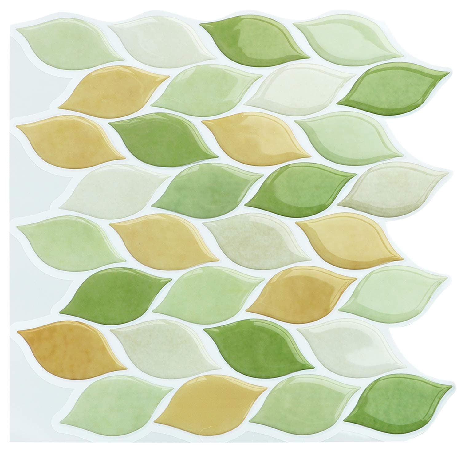 Uoisaiko 3D Backsplash Self Adhesive Tile Stickers for Kitchen Wall Stickers Backsplash Bathroom Mosaic Tile Backsplash Peel and Stick Tile Transfers Green Leaves 25.4 x 27 CM (4 Pcs)