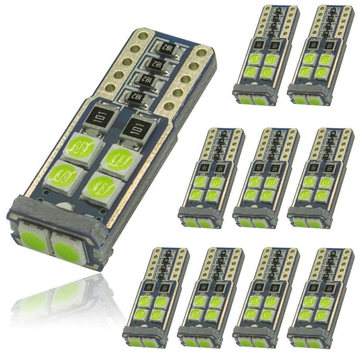 DODOFUN T10 Ice Blue Car Interior Exterior Replacement Bulb Map Dome Door Trunk Cargo License Plate LED Light 168 175 194 2825 W5W Size (Pack of 10)