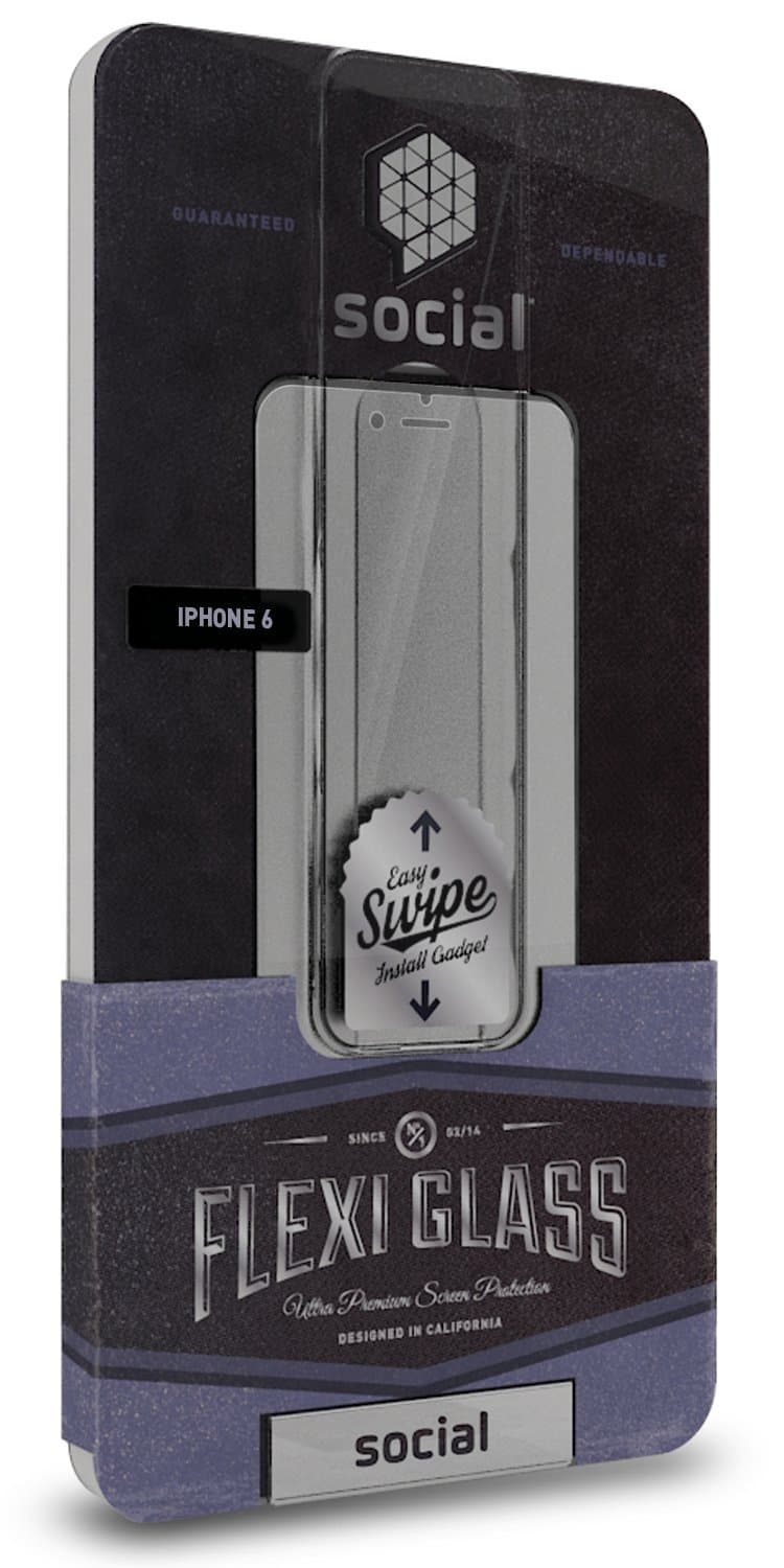 SOCIAL Flexi-Glass Screen Protector with Easy Swipe Install Kit for Apple iPhone 6 - Retail Packaging - Clear