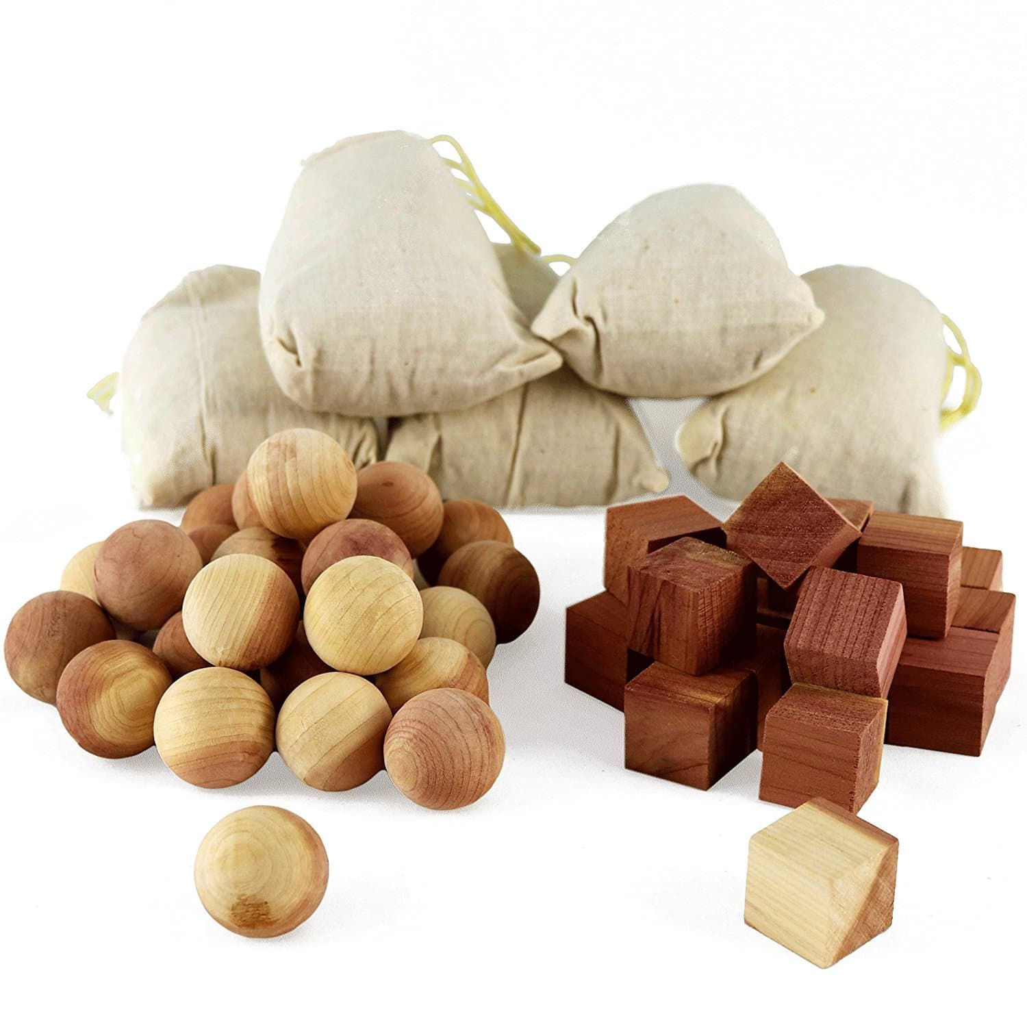 Aszaro Cedar Balls, Cedar Cubes & Cedar Sachets 40 pc Combo Pack | 20 Natural Cedar Wood Balls, 20 Blocks & 5 Bonus Sachets | Ward Off Moths, Mildew And Mustiness For Easy Garment Care