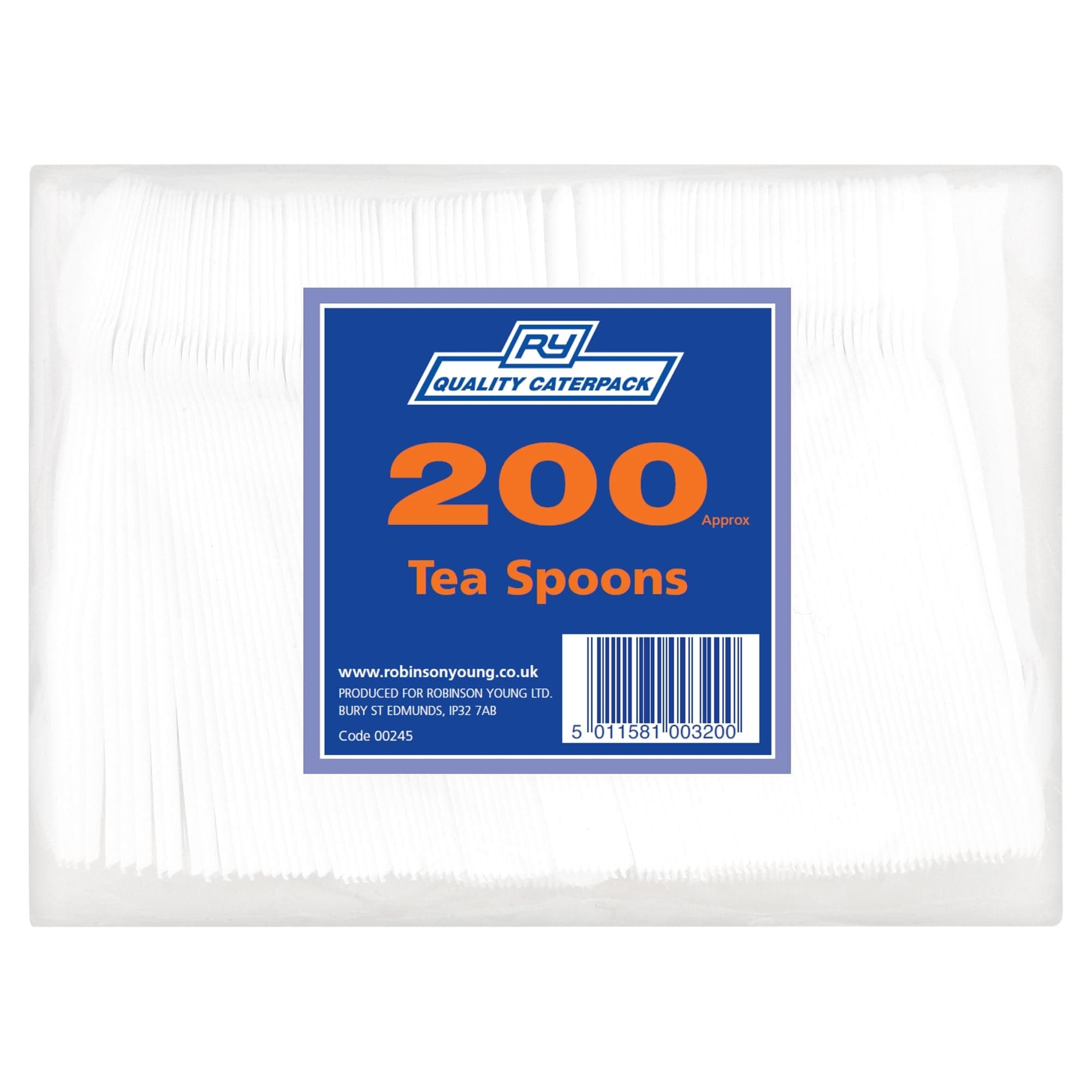 Caterpack 200 Plastic Tea Spoons, White, 3 x 15 x 25 cm