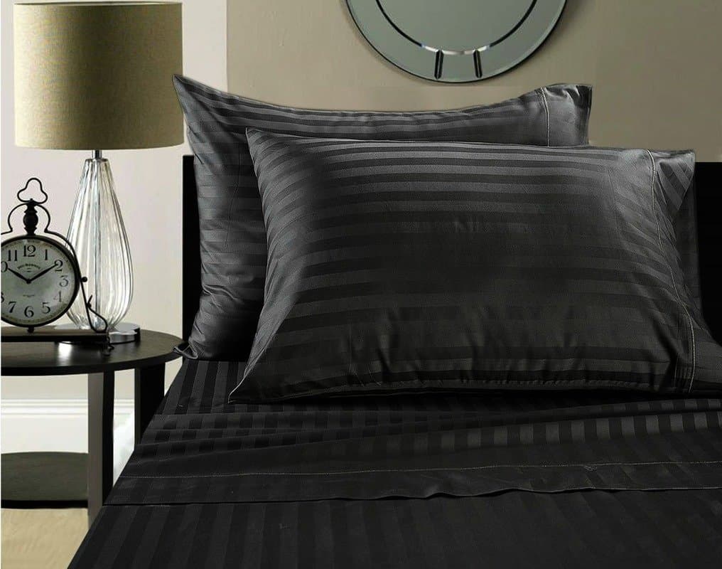 Universal Bedding Luxury 100% Egyptian Cotton 500 Thread Count Damask Stripe Sheet Set Queen Black
