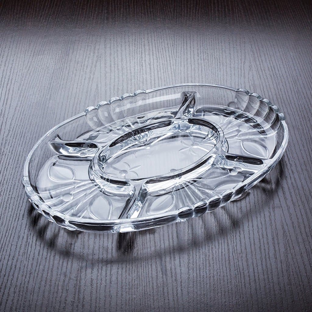 Fruit plate Fruit tray Transparent grid plate creative European candy dish oval living room glass A+