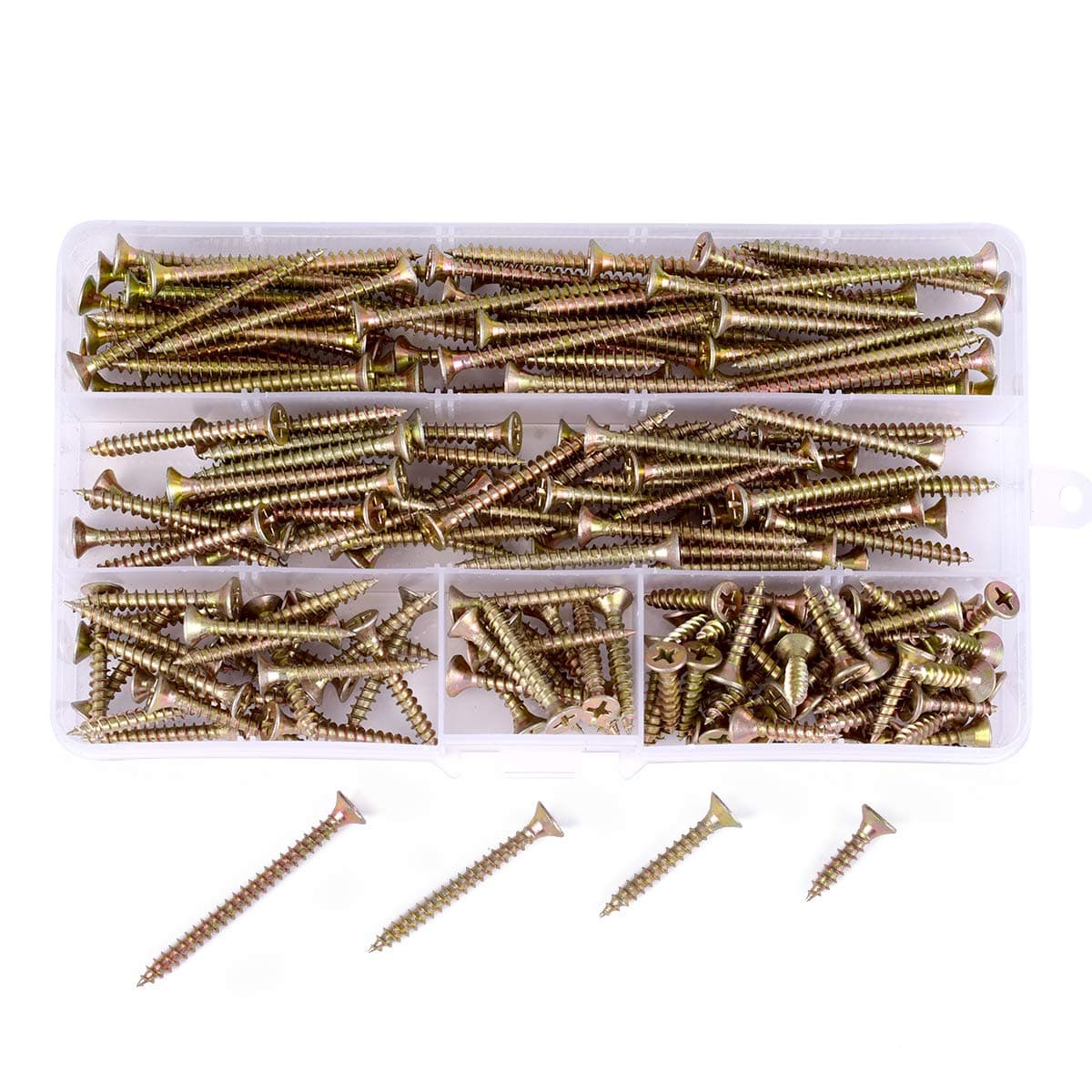 Loscrew 200Pcs M4 Coarse Thread self Drilling Wood Screw Flat Head Self Tapping Screw Kits, Phillips Pan Head Drywall Sheetrock Screws for Wood Furniture or DIY (20mm/30mm/40mm/50mm)