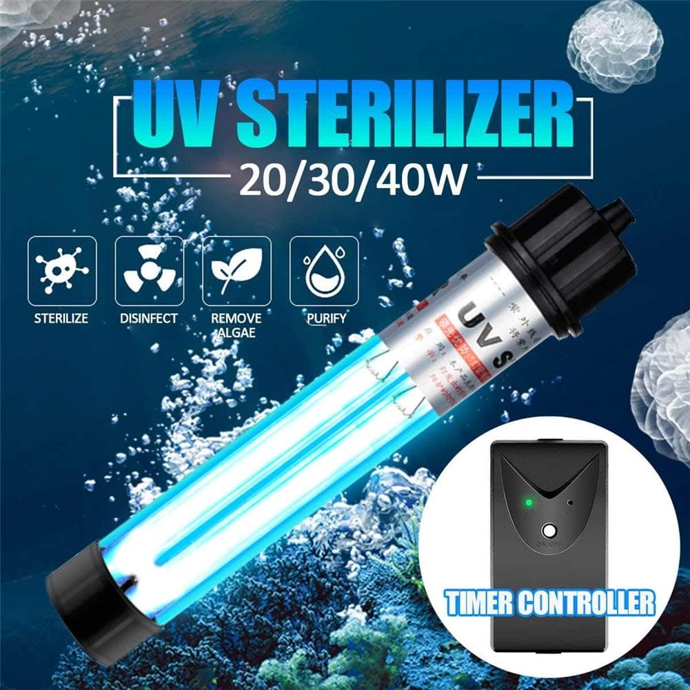 MYOTERILIZER Double Tube Aquarium UV Light Timer Controller 20W 30W 40W UV Germicidal Lamp Diving Type Ultraviolet Fish Tank Pond Sterilization Water Disinfection Lamp
