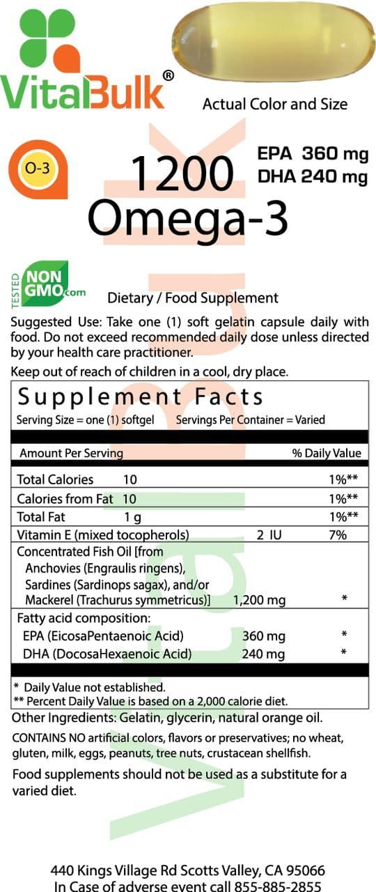 Vital Bulk Omega 3 250 Count Capsules