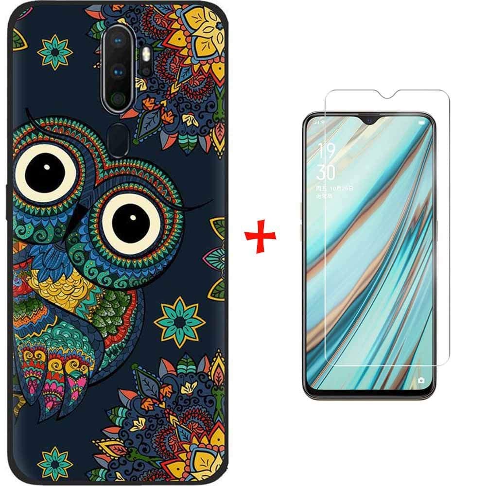 For Oppo A5 2020 Case with Screen Protector,Soft Flexible TPU Cover+9H Tempered Glass Film for Oppo A5 2020