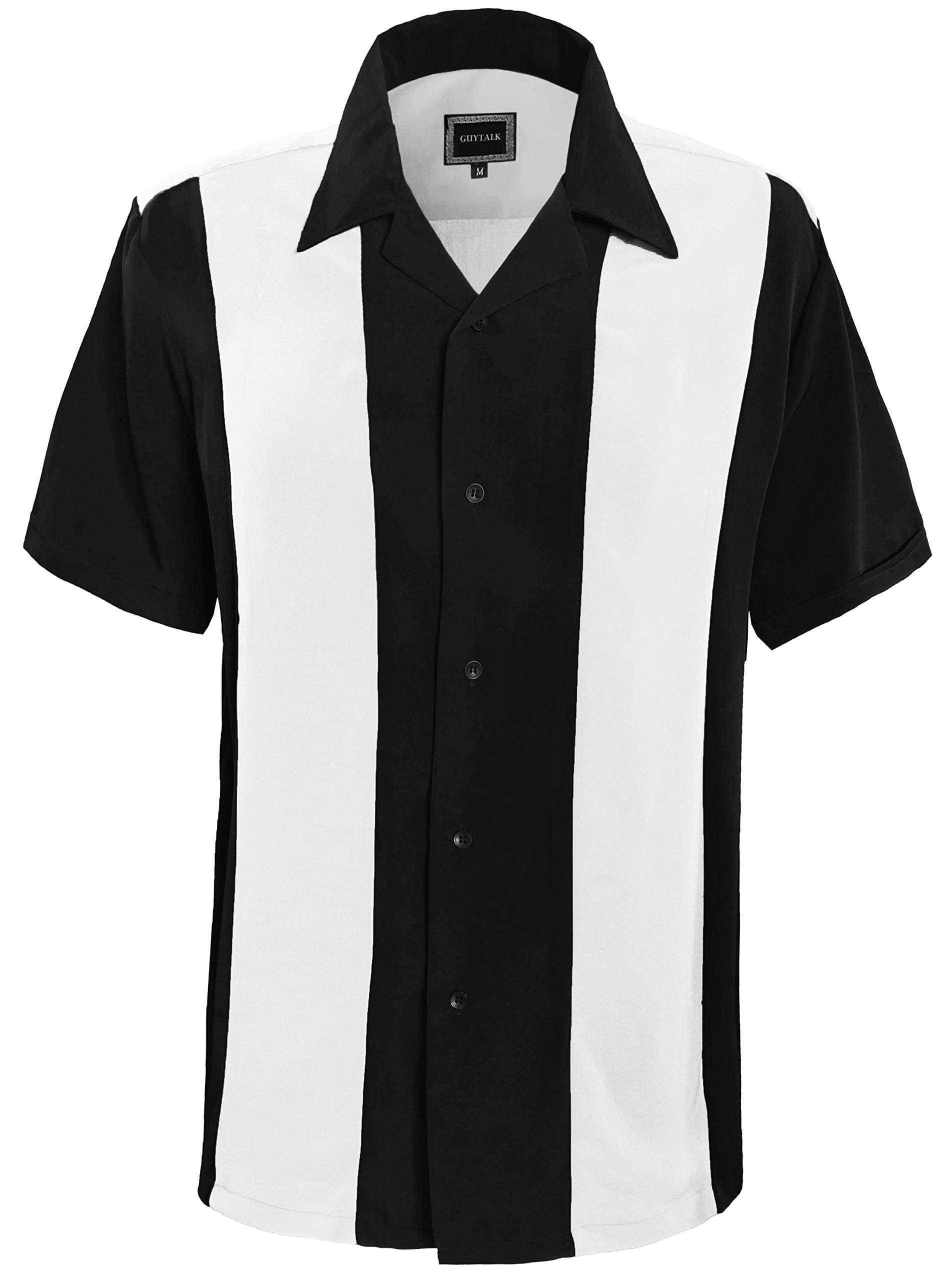 Guytalk Mens Button Down Bowling Shirt, Cuban Style Retro Two Ton Camp Shirt(24 Colors, S-5XL)