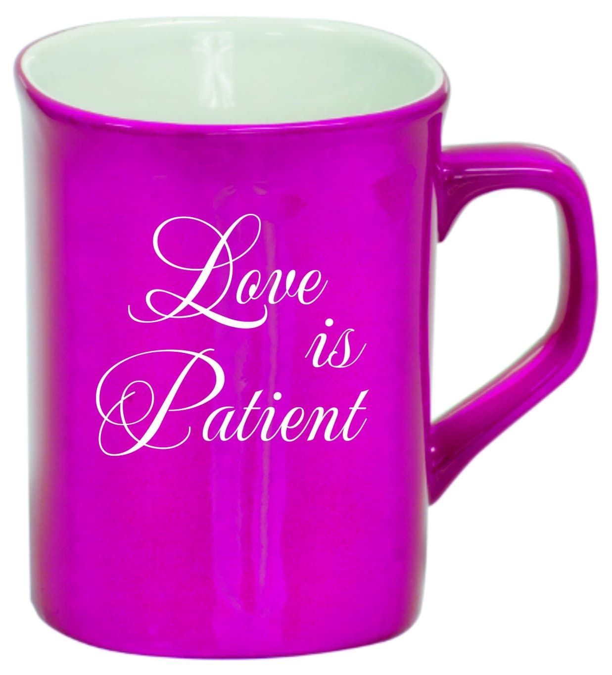 Ceramic Coffee Mug By Lazer Designs - 10oz Laser Engraved 1 Corinthians 13:4 Love is Patient - Perfect for Valentine’s Day Anniversary Mother’s Day Weddings Gifts